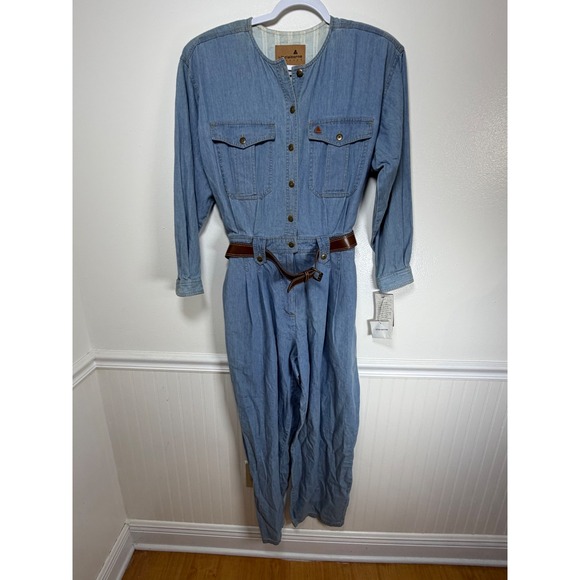 Liz Claiborne Pants - Liz‎ Claiborne Vintage Denim Jumpsuit Light Wash Cotton Belted NWT Size 14